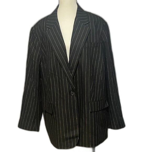 Lauren Ralph Lauren 22W Black Pinstripe Linen Blazer NWT $265 Career Jacket - Picture 6 of 12